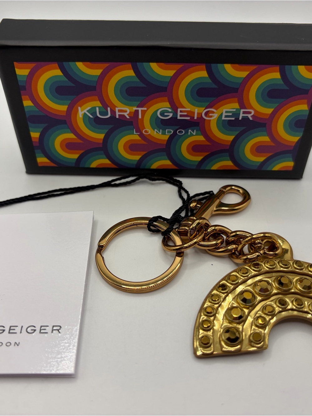 Kurt Geiger Gold Rainbow-Arc Charm Keyring